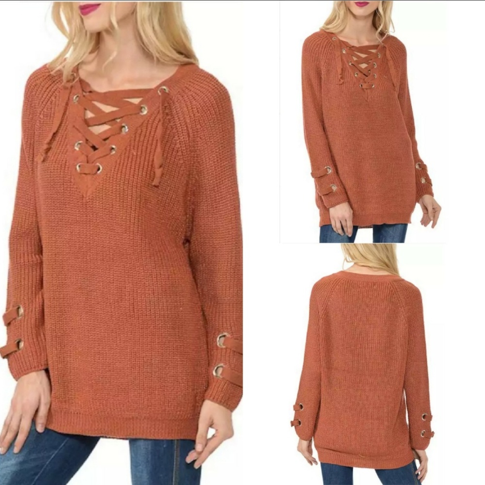 HP||⭐HOTTEST STYLE LACE UP CHUNKY KNIT SWEATER - Picture 4 of 8